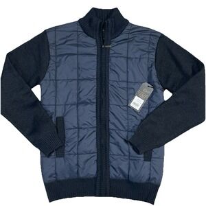 Six Lincoln Men's Navy Blue Zipper Sherpa Lined‎ Quilted Jacket Size Small NWT